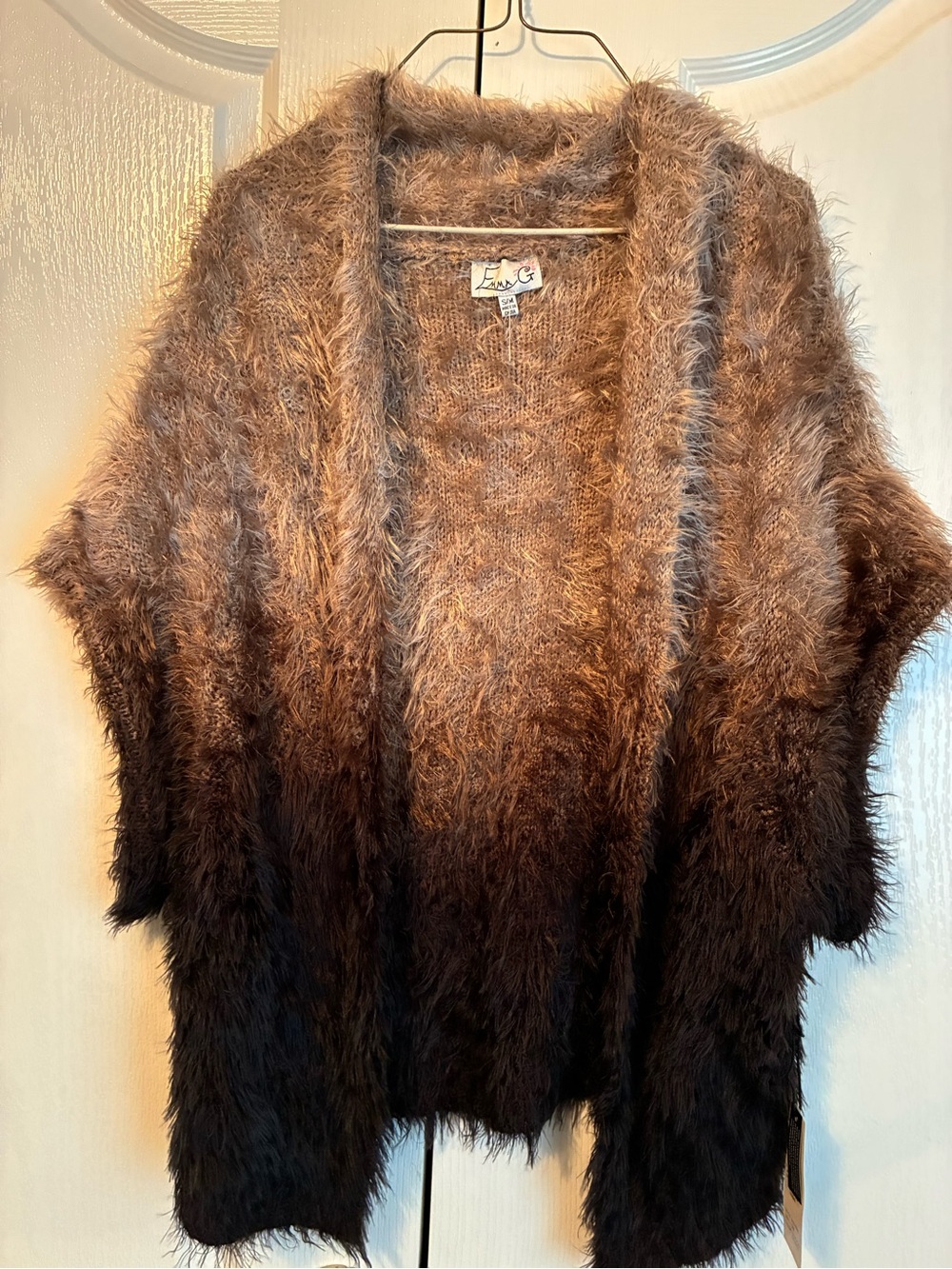 Emma G Fuzzy Ombre Brown Open-Front Women's Sweater